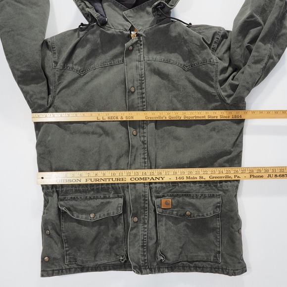 VTG Carhartt Jacket Men XL Green Hooded C52 MOS Workwear Canvas Lined Heavy Duty - Picture 10 of 16